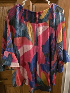 Ava & Grace Dopamine Dressy Top Bell Sleeve Romantic Boho Cottagecore 1X EUC